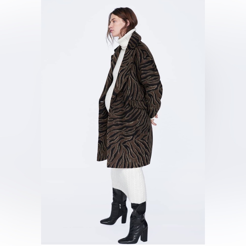 𝐙𝐀𝐑𝐀 Zebra Print  Coat Brown Black XS - Picture 15 of 16